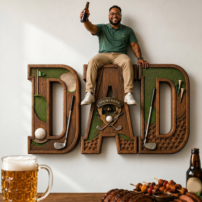 Personalized Golf Dad Wall Bottle Opener – Custom Wooden Golf Home Bar Decor Gift For Dad