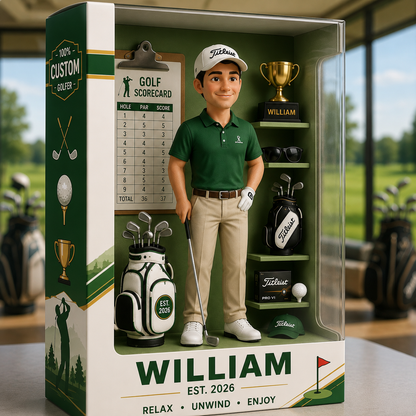 Personalized Golf Acrylic Display Case – Custom Name Golfer Diorama Keepsake, Golf Lover Gift, Golf Desk Decor