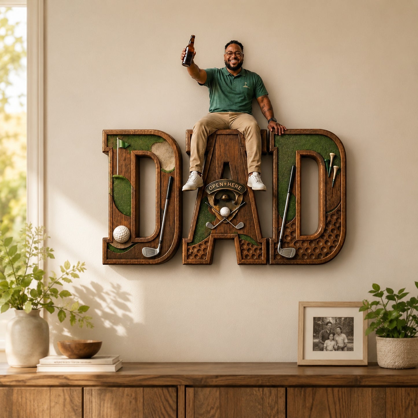 Personalized Golf Dad Wall Bottle Opener – Custom Wooden Golf Home Bar Decor Gift For Dad