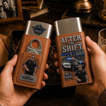 Personalized Police Officer Leather Travel Case With Custom Photo – Serve & Protect Gift For Him