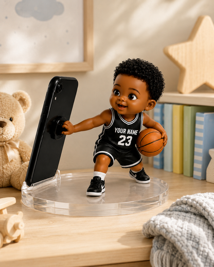 Personalized Basketball Player Phone/Tablet Holder Stand, Custom Face Basketball Mini Figure, Custom Name & Number Jersey, Basketball Gift For Kids & Adults
