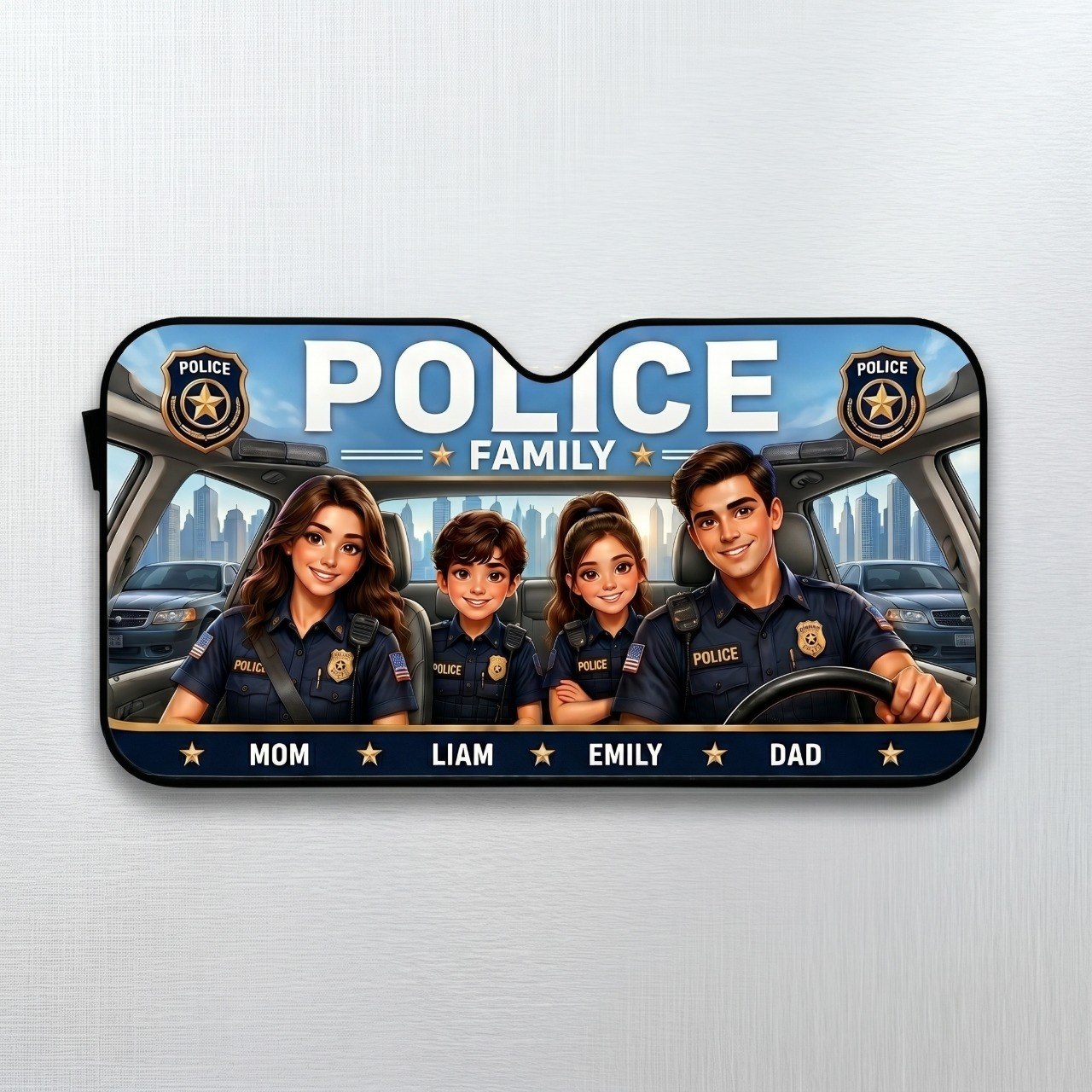 Personalized Police Family Auto Sunshade – Custom Family Car Windshield Cover Gift For Police Officers