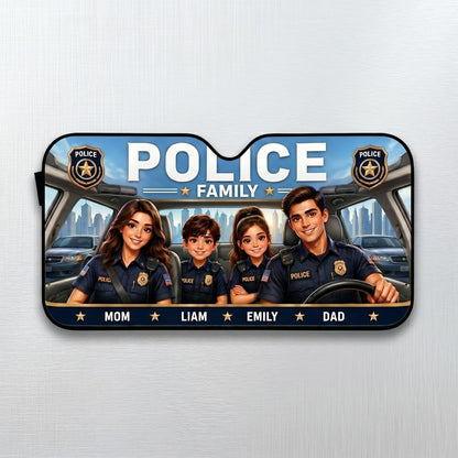 Personalized Police Family Auto Sunshade – Custom Family Car Windshield Cover Gift For Police Officers