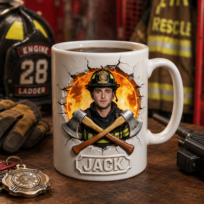 Custom Photo Firefighter Ceramic Mug – Personalized Firefighter Gift