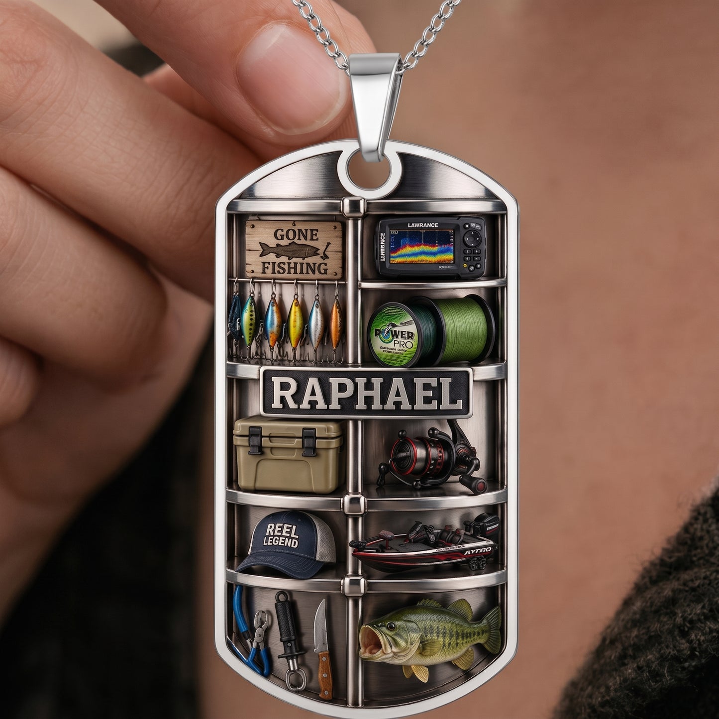 The Reel Legend Dog Tag Necklace, Personalized Gift For Fishing Dad
