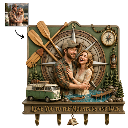 Love You To The Mountains And Back - Personalized Camping Couple Custom Shaped Hanging Rack | Adventure Lovers Gift
