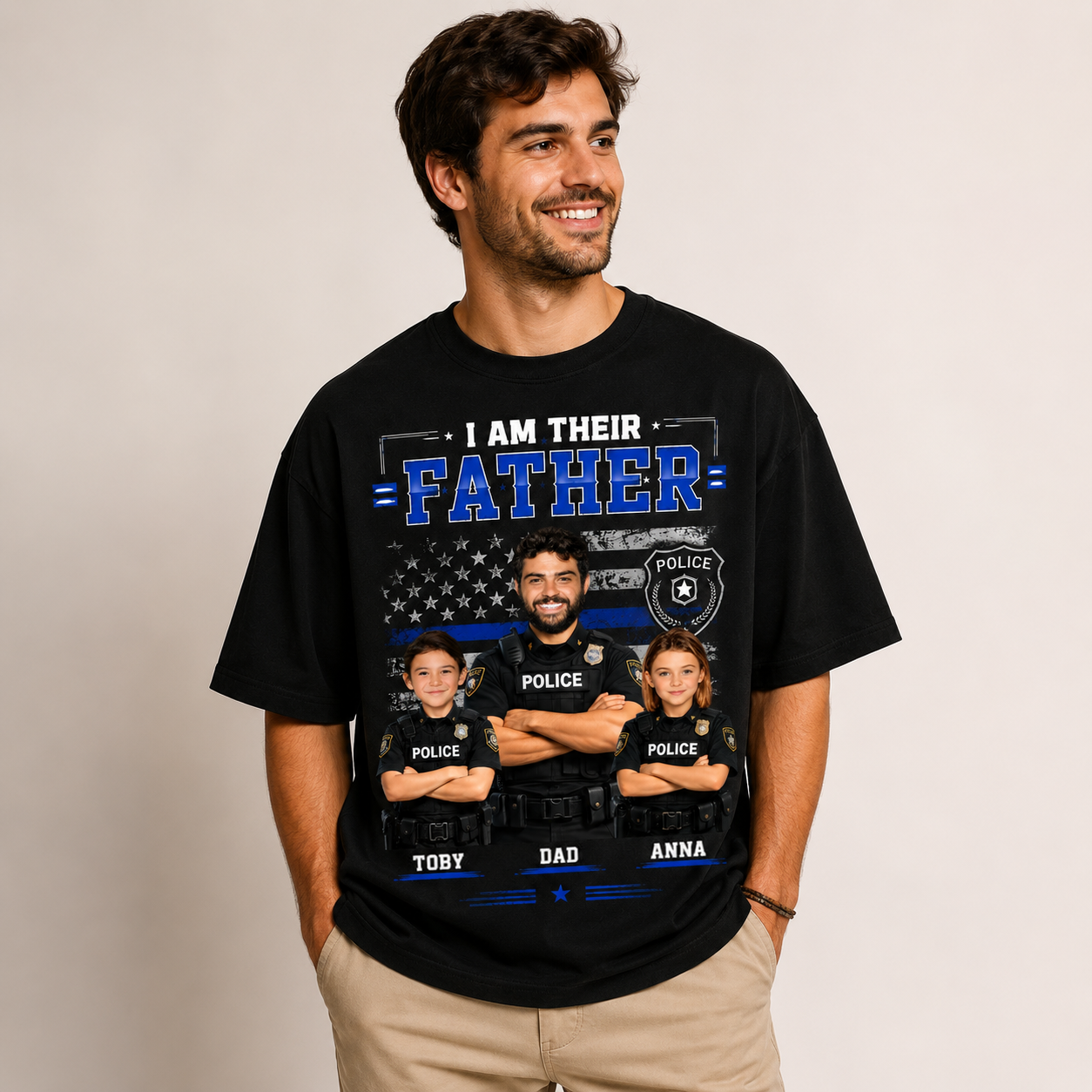 Personalized Police Dad Shirt – I Am Their Father Custom Photo T-Shirt, Father’s Day Gift for Police Officer Dad