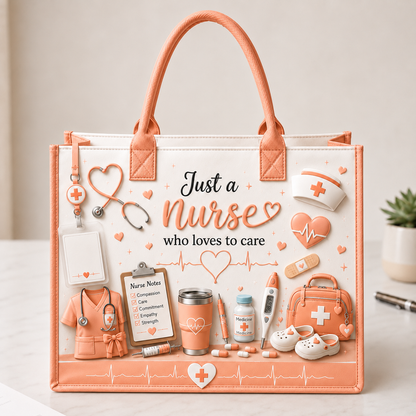 Personalized Nurse Tote Bag – Just A Nurse Who Loves To Care Custom Name Canvas Tote Bag, Nurse Appreciation Gift
