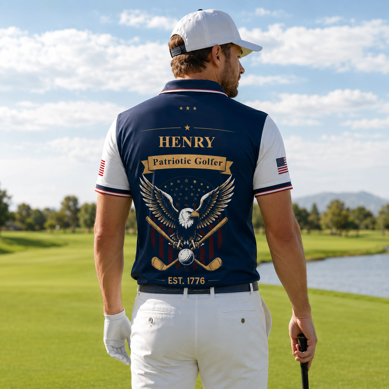 Personalized America 250th Anniversary Patriotic Golfer Polo Shirt