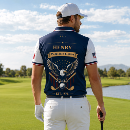 Personalized America 250th Anniversary Patriotic Golfer Polo Shirt