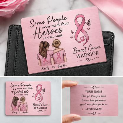 Personalized Breast Cancer Metal Wallet Card – Custom Name Stainless Steel Encouragement Card, Cancer Survivor Gift, Chemo Support Gift for Friend, Mom, Wife