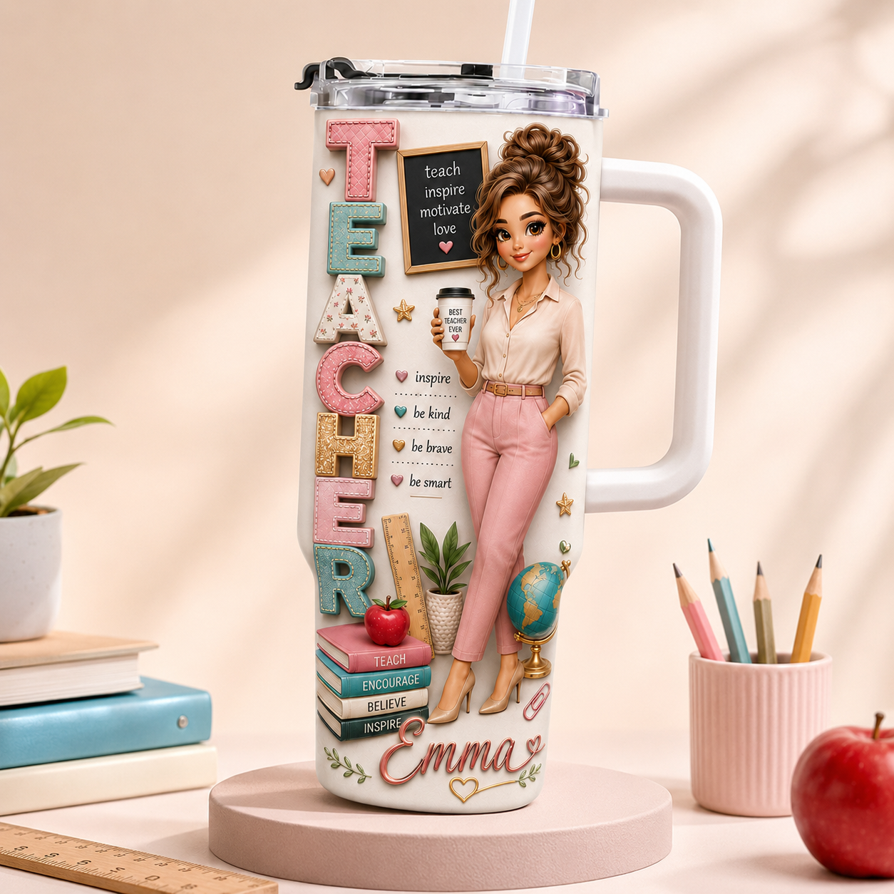 Personalized Teacher Nutrition Facts 40oz Tumbler – Custom Name Teacher Gift Cup