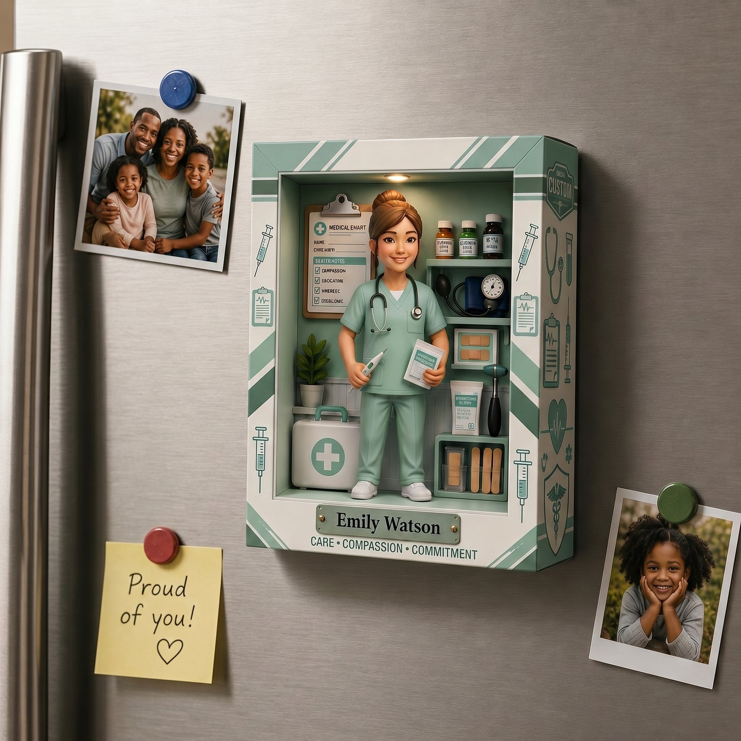 Personalized Nurse Shadow Box Fridge Magnet – Custom Photo Medical Keepsake Gift