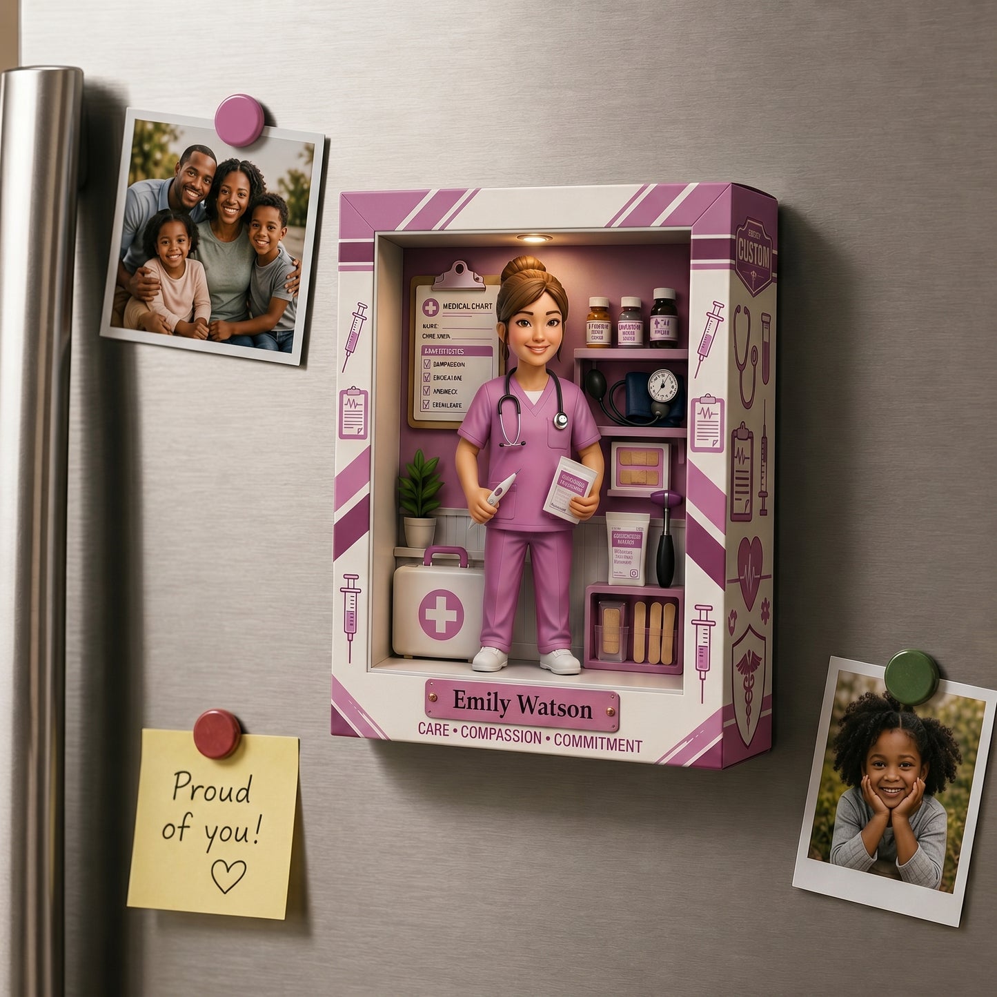 Personalized Nurse Shadow Box Fridge Magnet – Custom Photo Medical Keepsake Gift