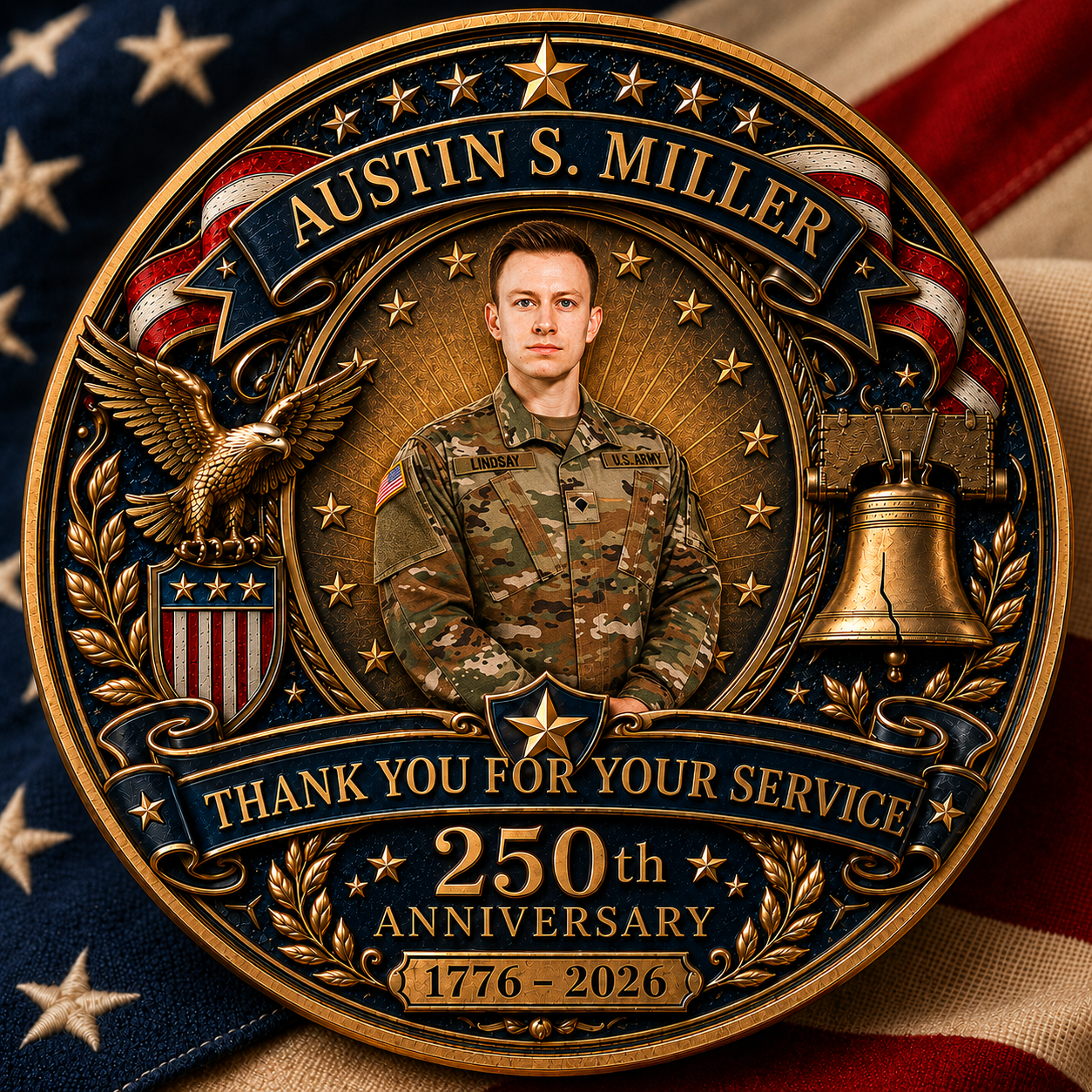 U.S. Veteran 250 Years Of Freedom Custom Photo - Personalized Coin
