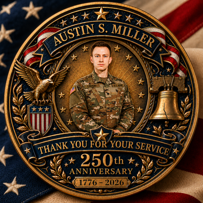U.S. Veteran 250 Years Of Freedom Custom Photo - Personalized Coin