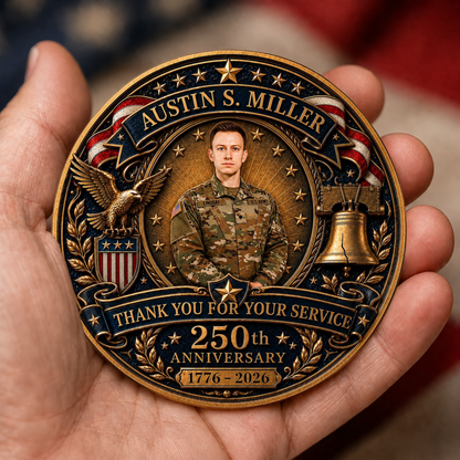 U.S. Veteran 250 Years Of Freedom Custom Photo - Personalized Coin