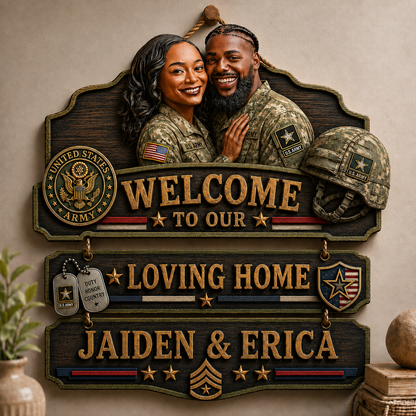 Personalized U.S. Army Pallet Wood Sign – Custom Military Couple Welcome Home Decor