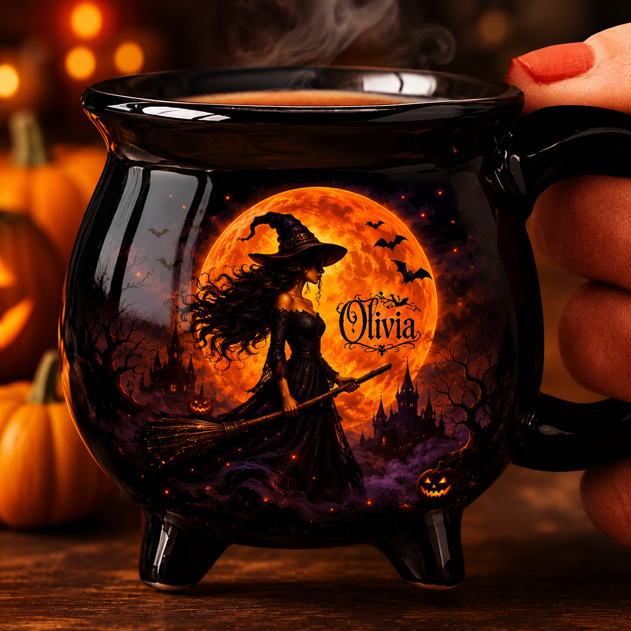 Custom Witch Cauldron Coffee Mug - Personalized Halloween Witchy Gifts For Besties, Sisters, BFF, Family, Yourself - Witching You A Wicked Brew