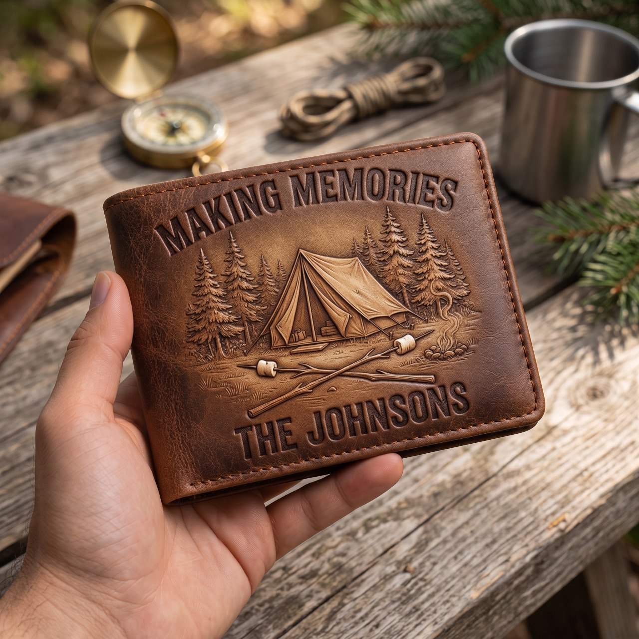 Legend Of The Campsite - Personalized Camping Leather Wallet