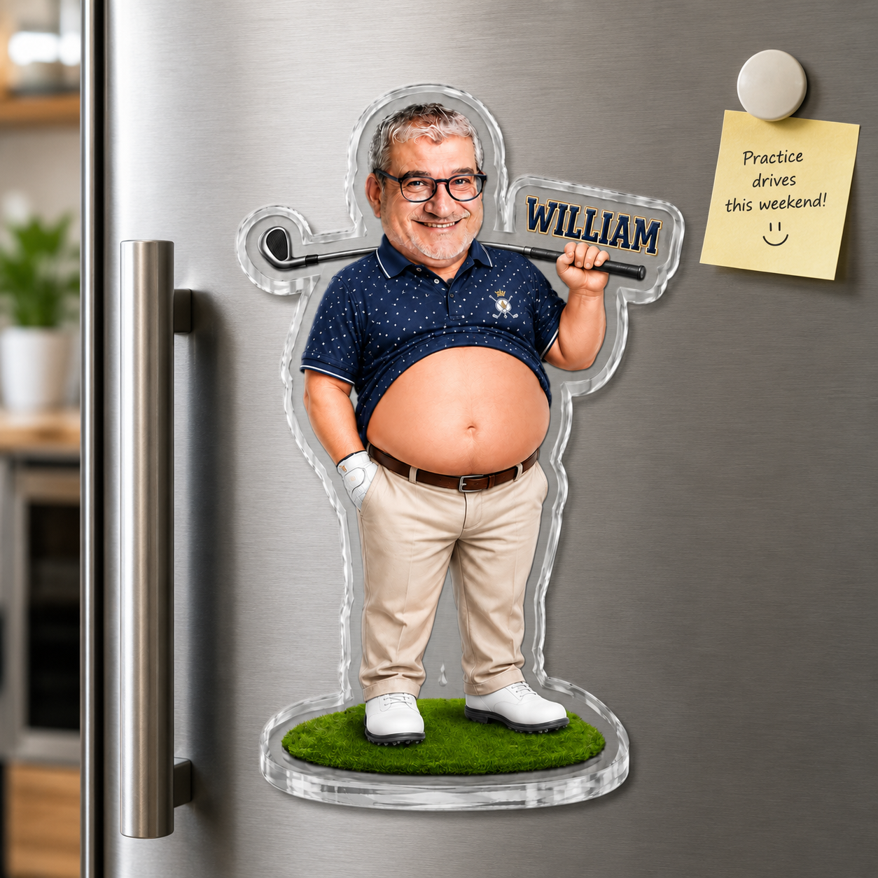 Custom Photo Golf Belly Dad - Personalized Squishy Acrylic Fridge Magnet