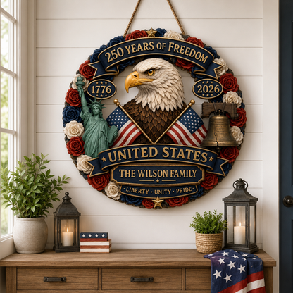 Custom Wood Sign - Personalized America 250th Anniversary Gifts For Mom, Dad, Brother, Sister, Kids - Born Free Living Proud