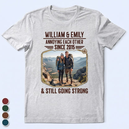 Custom Photo Hiking Partners Since Year Vintage - Personalized Couple T Shirt