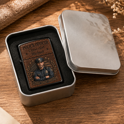 Personalized Police Officer Leather Flip-Top Lighter – Custom Name Honor Service Protect Gift For Him