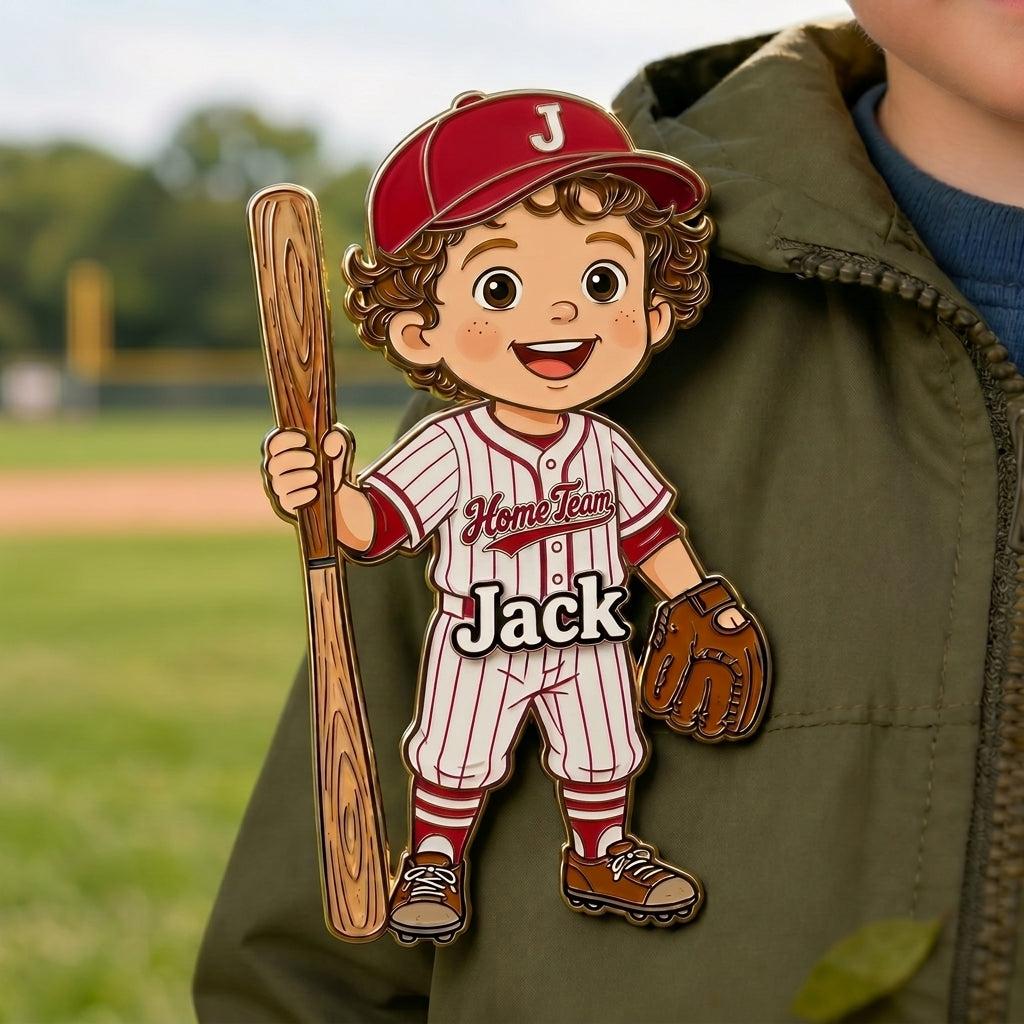 Personalized Baseball Player 3D Embossed Enamel Pin – Custom Name & Photo Baseball Gift for Players, Kids, Coaches & Fans
