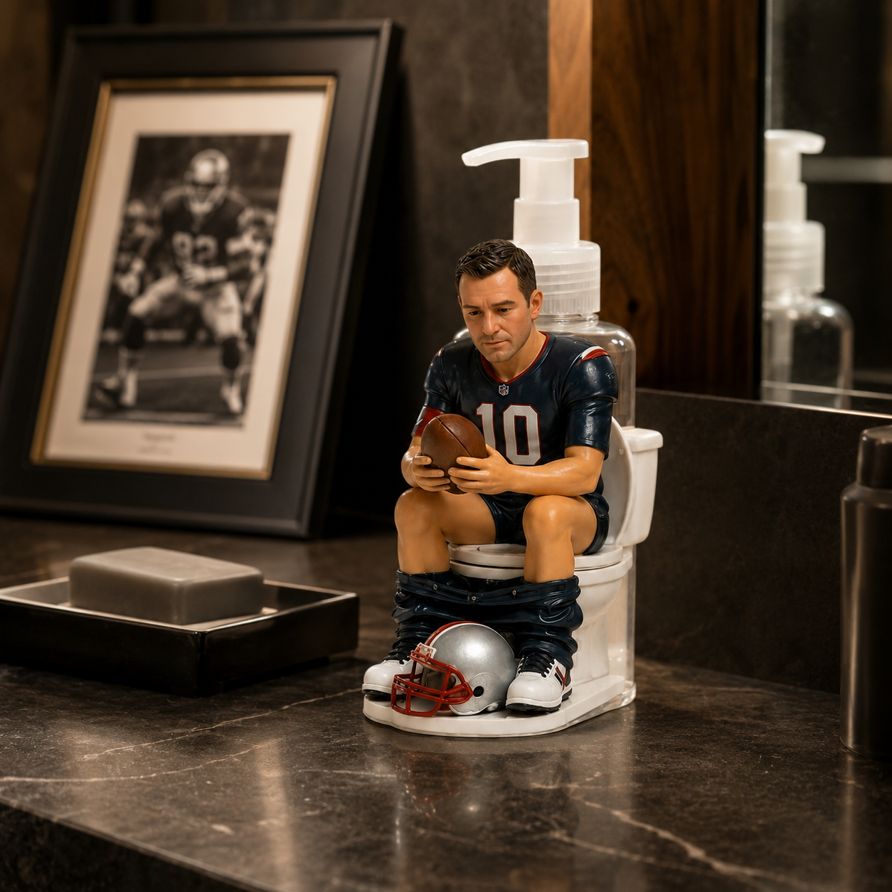 Personalized Football Player Pump Dispenser, Custom Name & Number Soap Dispenser, Funny Bathroom Decor Gift for Football Fans