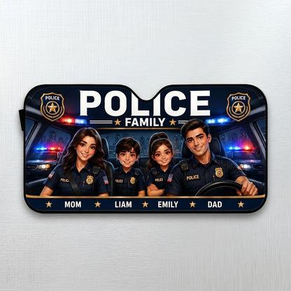 Personalized Police Family Auto Sunshade – Custom Family Car Windshield Cover Gift For Police Officers