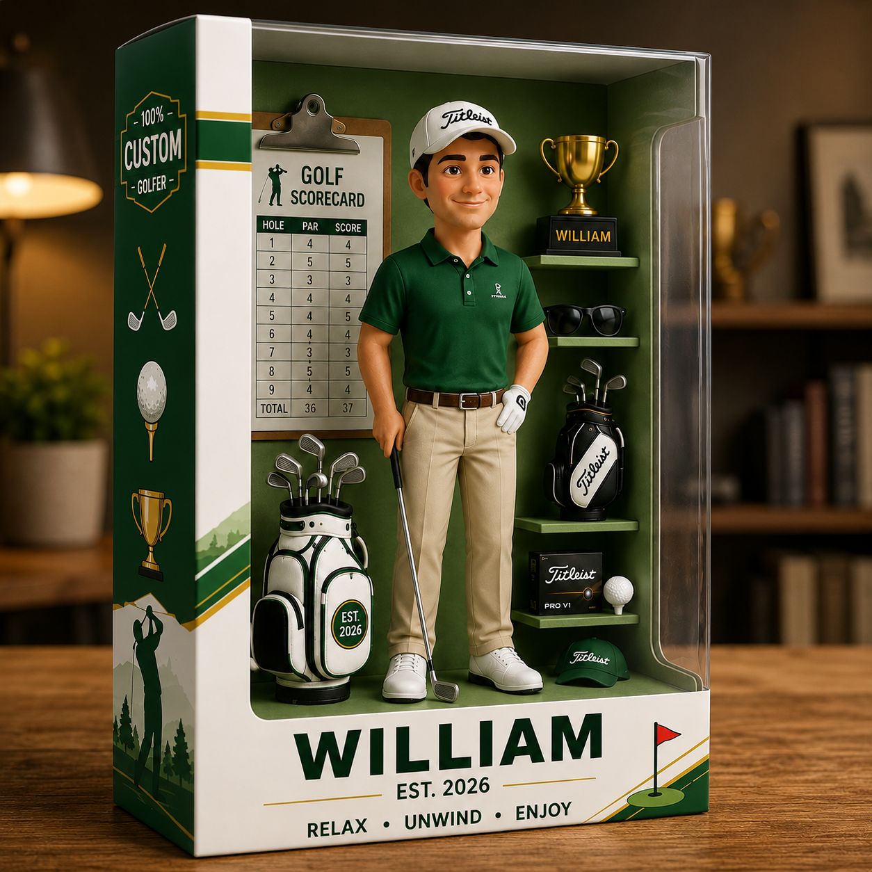 Personalized Golf Acrylic Display Case – Custom Name Golfer Diorama Keepsake, Golf Lover Gift, Golf Desk Decor