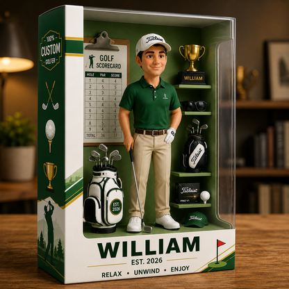 Personalized Golf Acrylic Display Case – Custom Name Golfer Diorama Keepsake, Golf Lover Gift, Golf Desk Decor
