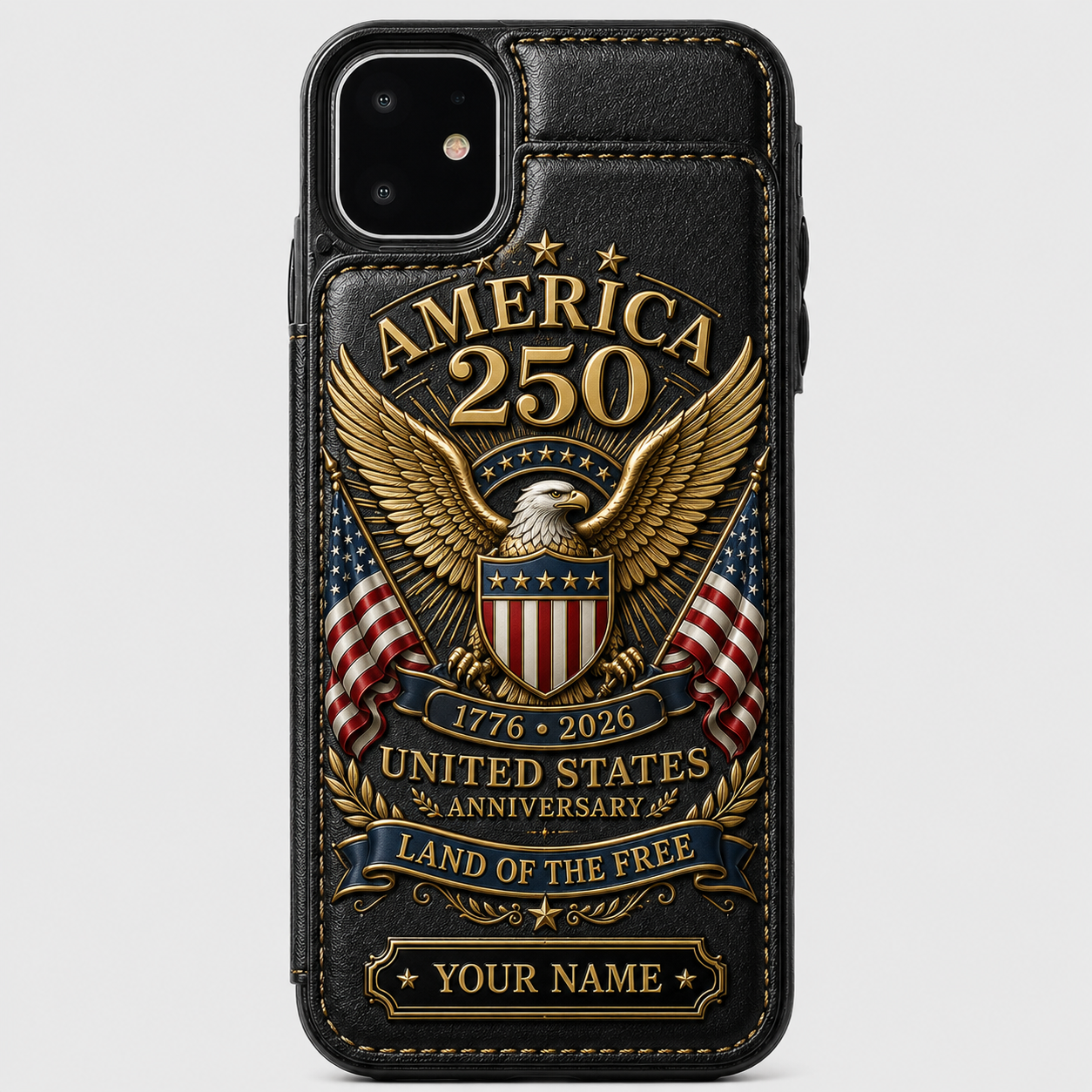 Personalized America 250th Anniversary Eagle Wallet Phone Case – 1776–2026 Patriotic PU Leather Card Holder Cover