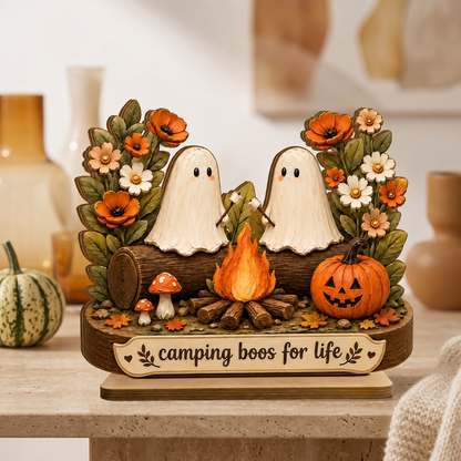 Personalized 2-Layer Wooden Plaque with Camping Boos for Life, Creative Gift for Couple, Cozy Fall Display