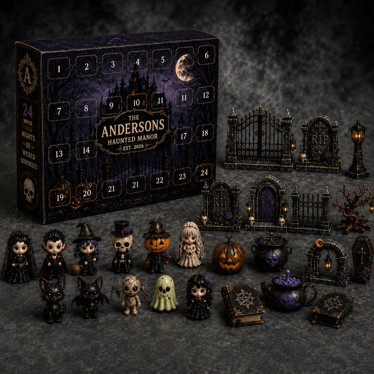 Halloween 2026 Surprise Countdown Calendar – 24-Day Spooky Acrylic Miniature Advent Box, Haunted Manor Halloween Gift