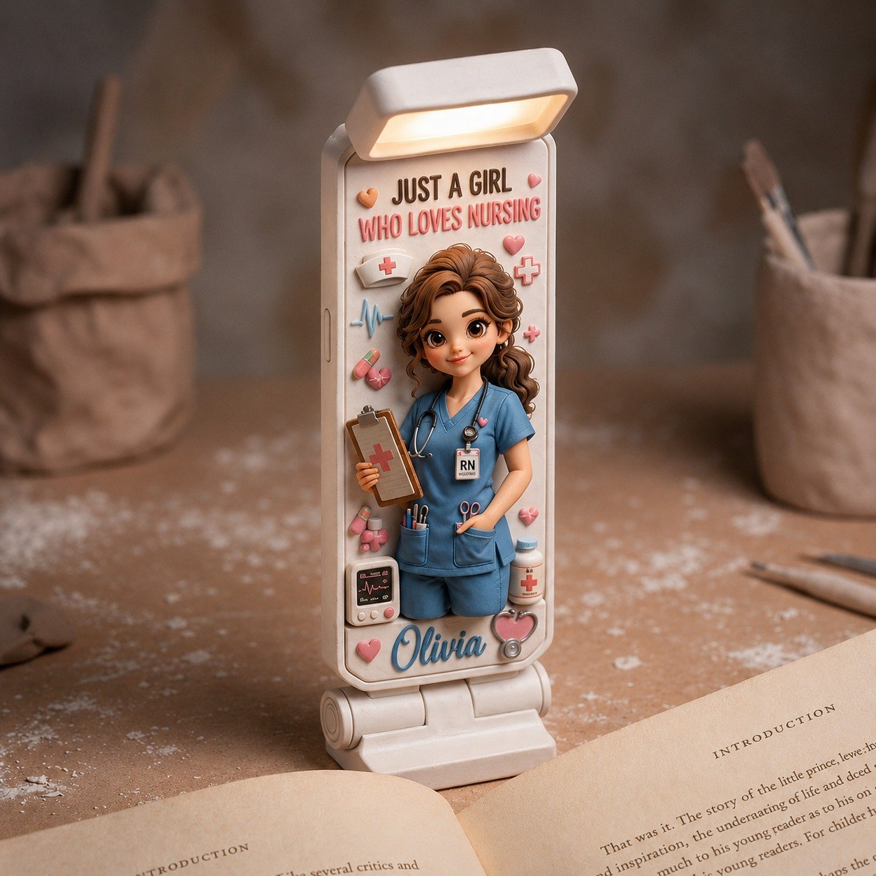 Personalized Nurse Clip LED Reading Lamp With Custom Photo – Just A Girl Who Loves Nursing Custom Name Book Light