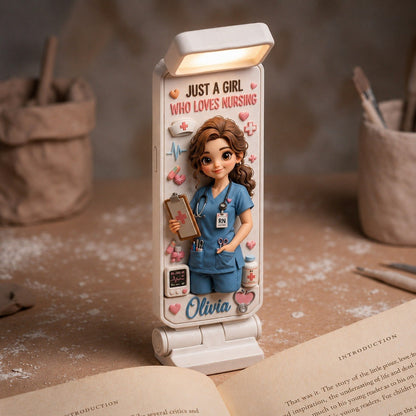 Personalized Nurse Clip LED Reading Lamp With Custom Photo – Just A Girl Who Loves Nursing Custom Name Book Light