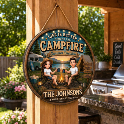 Life Is Better Around The Campfire Summer Vacation Relax Unwind - Personalized Wood Sign - Gift For Couple, Camping Lovers, Campsite RV Outdoor Cabin Decor