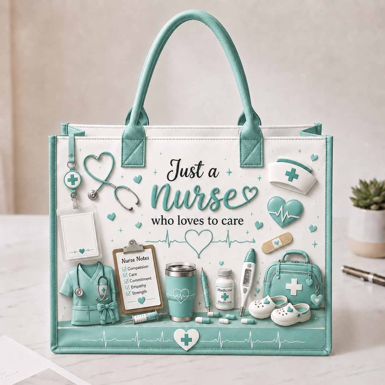 Personalized Nurse Tote Bag – Just A Nurse Who Loves To Care Custom Name Canvas Tote Bag, Nurse Appreciation Gift