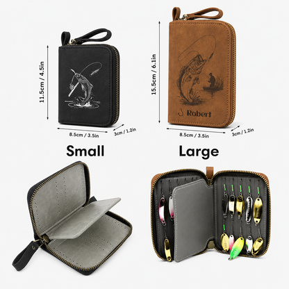 Personalized Leather Fishing Lure Storage Wallet – Custom Name Tackle Organizer Bag for Fishermen