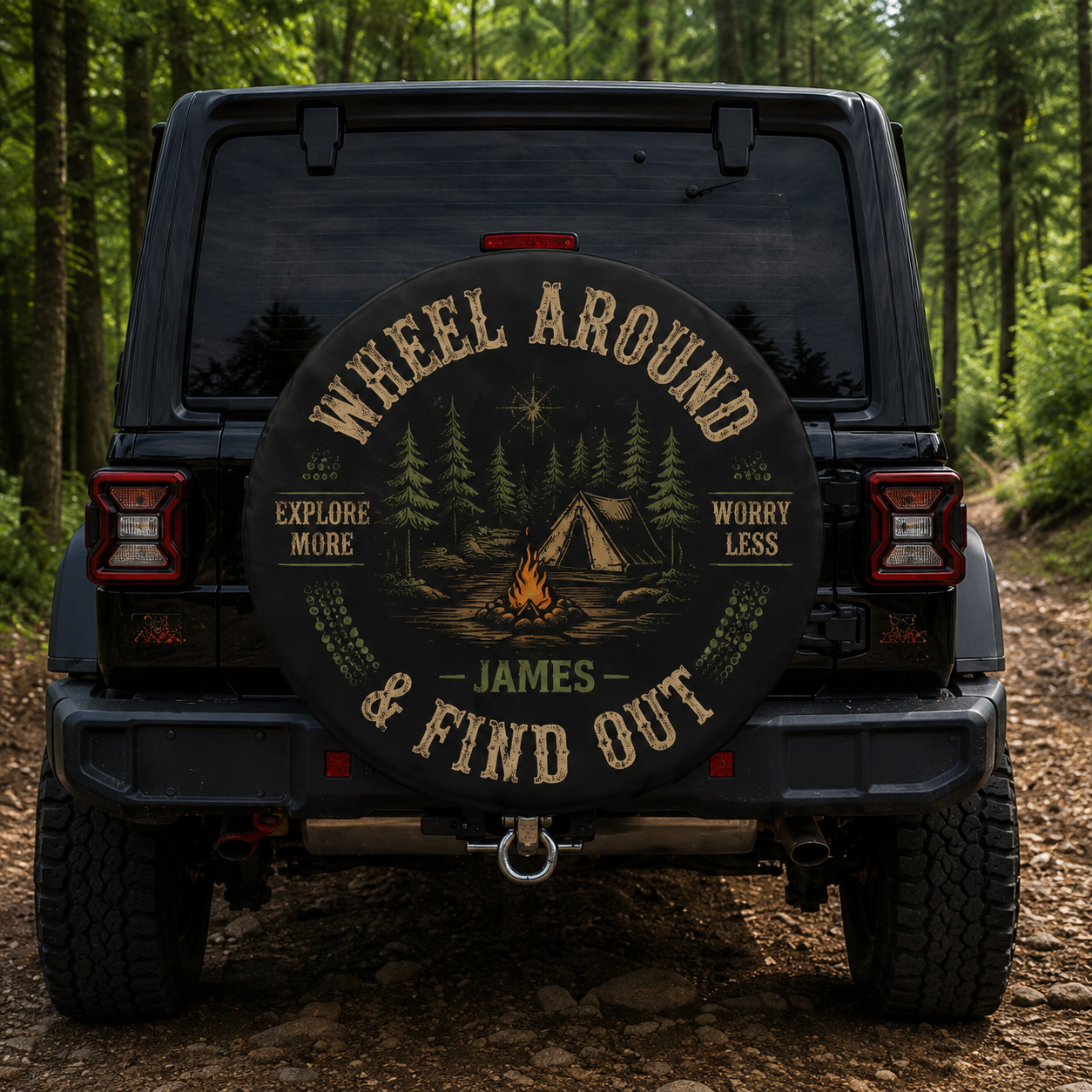 Personalized Off-Road Adventure Spare Tire Cover – Custom Name Overlanding Tire Cover for Jeep, SUV & RV