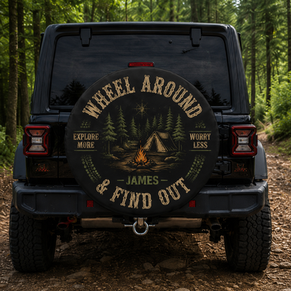 Personalized Off-Road Adventure Spare Tire Cover – Custom Name Overlanding Tire Cover for Jeep, SUV & RV