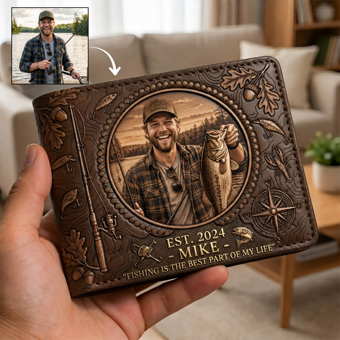 World's Greatest Catch - Personalized Fishing Dad Leather Wallet