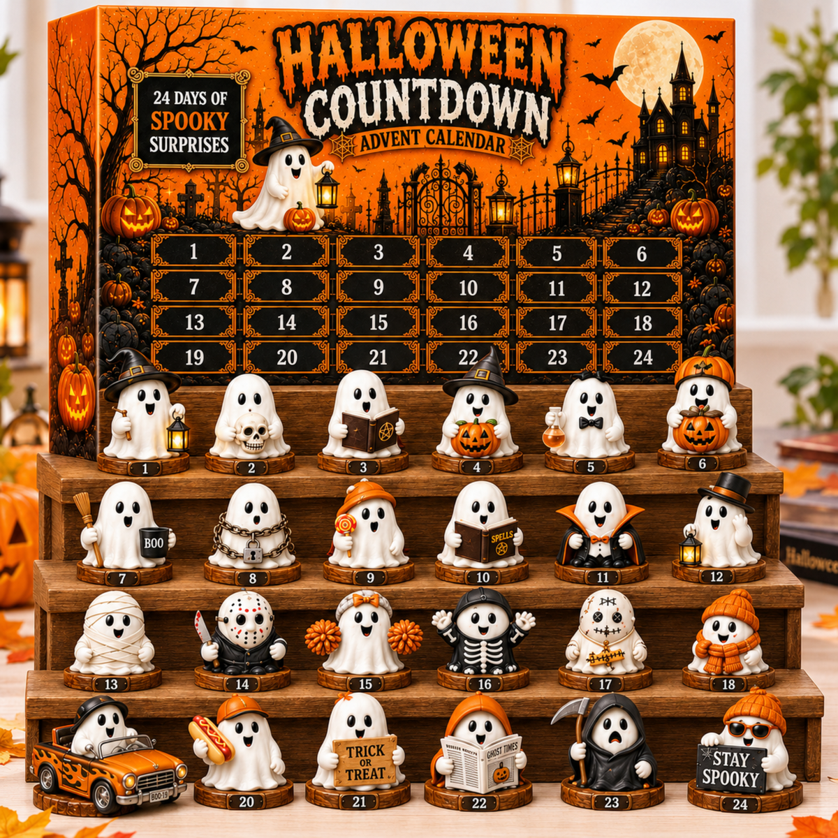 Halloween Advent Calendar 2026, 24 Days of Spooky Ghost Collectible Figures, Halloween Countdown Surprise Gift