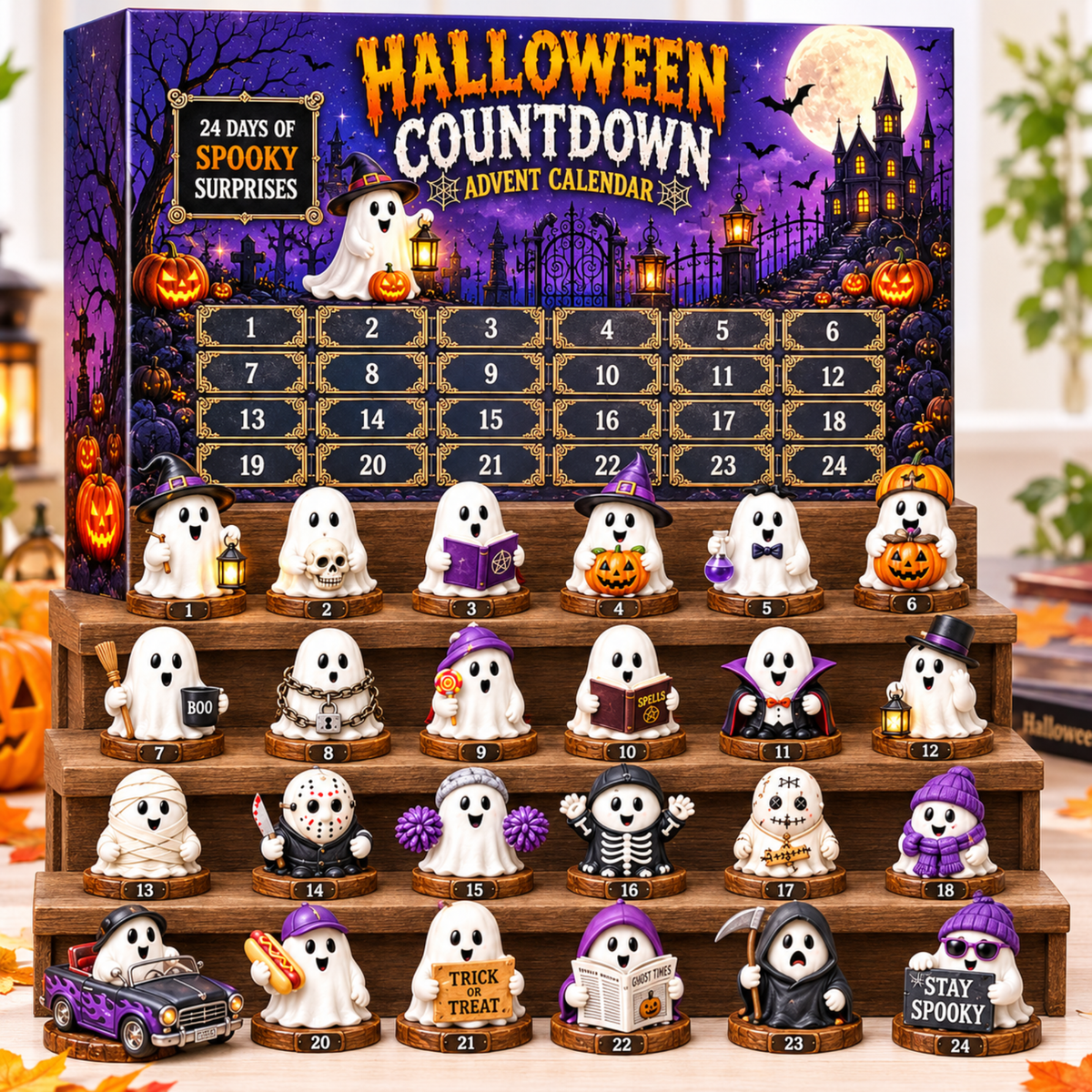 Halloween Advent Calendar 2026, 24 Days of Spooky Ghost Collectible Figures, Halloween Countdown Surprise Gift