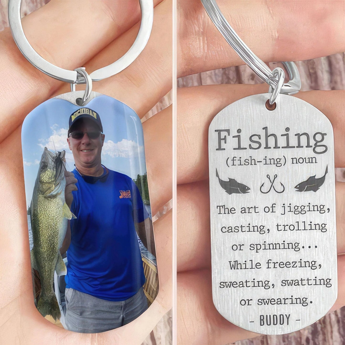 Personalized Fishing Definition Keychain - Custom Photo Gift for Dad, Grandpa & Fisherman