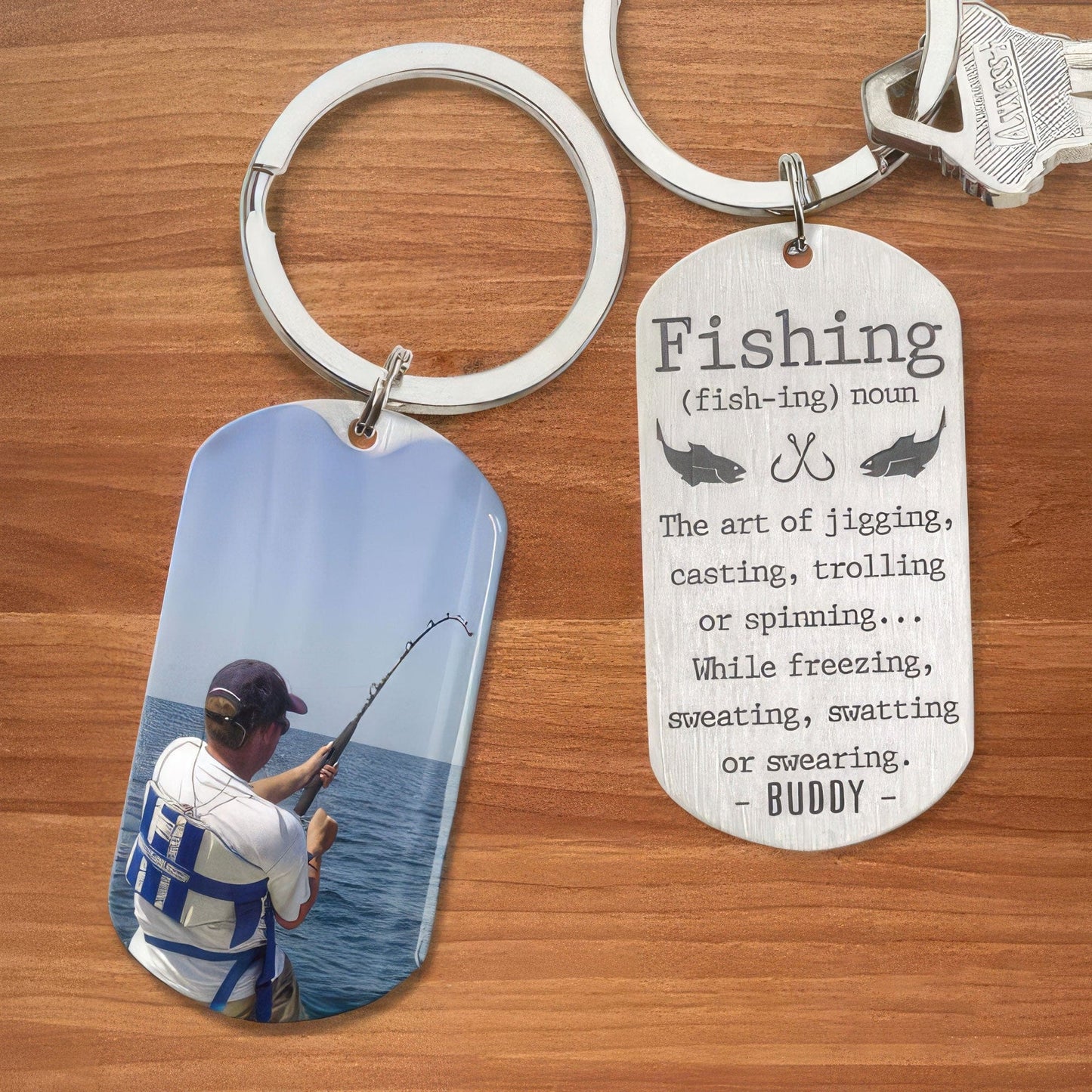 Personalized Fishing Definition Keychain - Custom Photo Gift for Dad, Grandpa & Fisherman