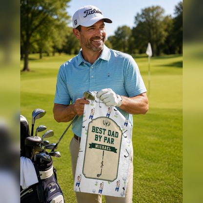 Best Dad By Par Personalized Golf Towel – Custom Golf Dad Gift with Kids Names, Perfect Gift for Golf Lover Dad, Personalized Golf Towel