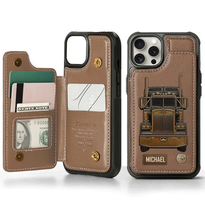 Truck Driver - Personalized Trucker Wallet Phone Case, Customized Wallet Phone Case, Truck Driver Appreciation, Christmas Gift Freightliner